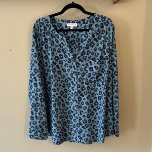 Skies Are Blue Leopard Print Button Down Shirt